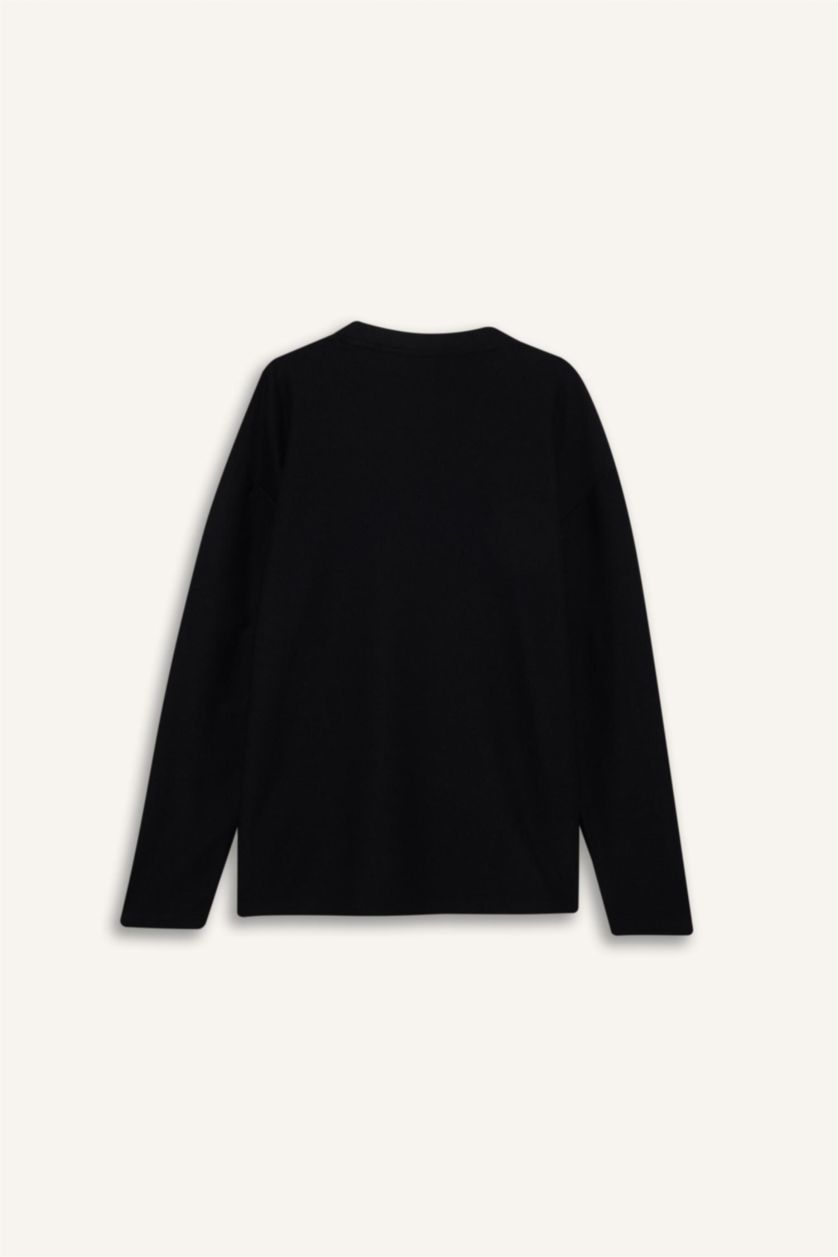 Erkek Siyah Dokulu Boxy Fit Tişört