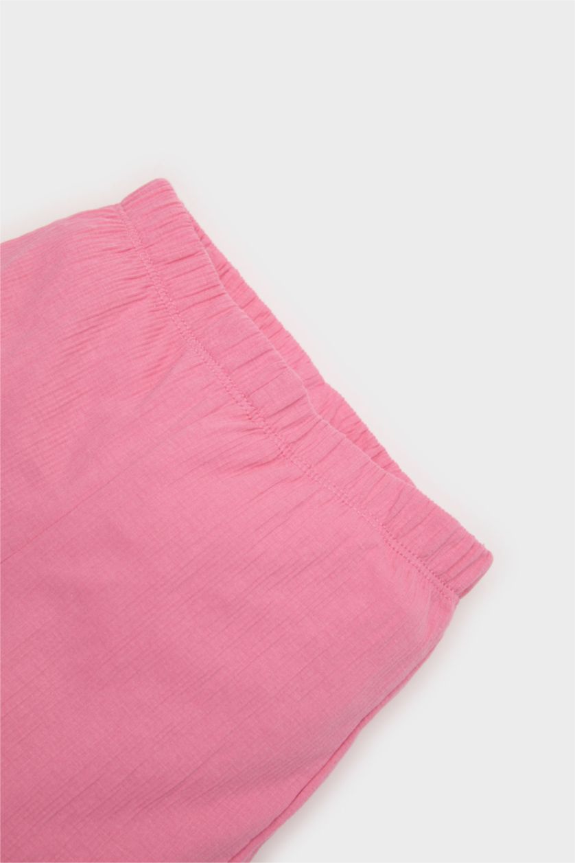 Kız Bebek Ekru 2'li Takım Çiçekli Kısa Kollu Bluz Beli Lastikli Pantolon Kız Bebek