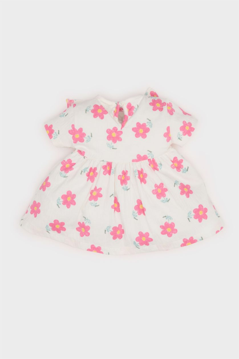 Kız Bebek Ekru 2'li Takım Çiçekli Kısa Kollu Bluz Beli Lastikli Pantolon Kız Bebek