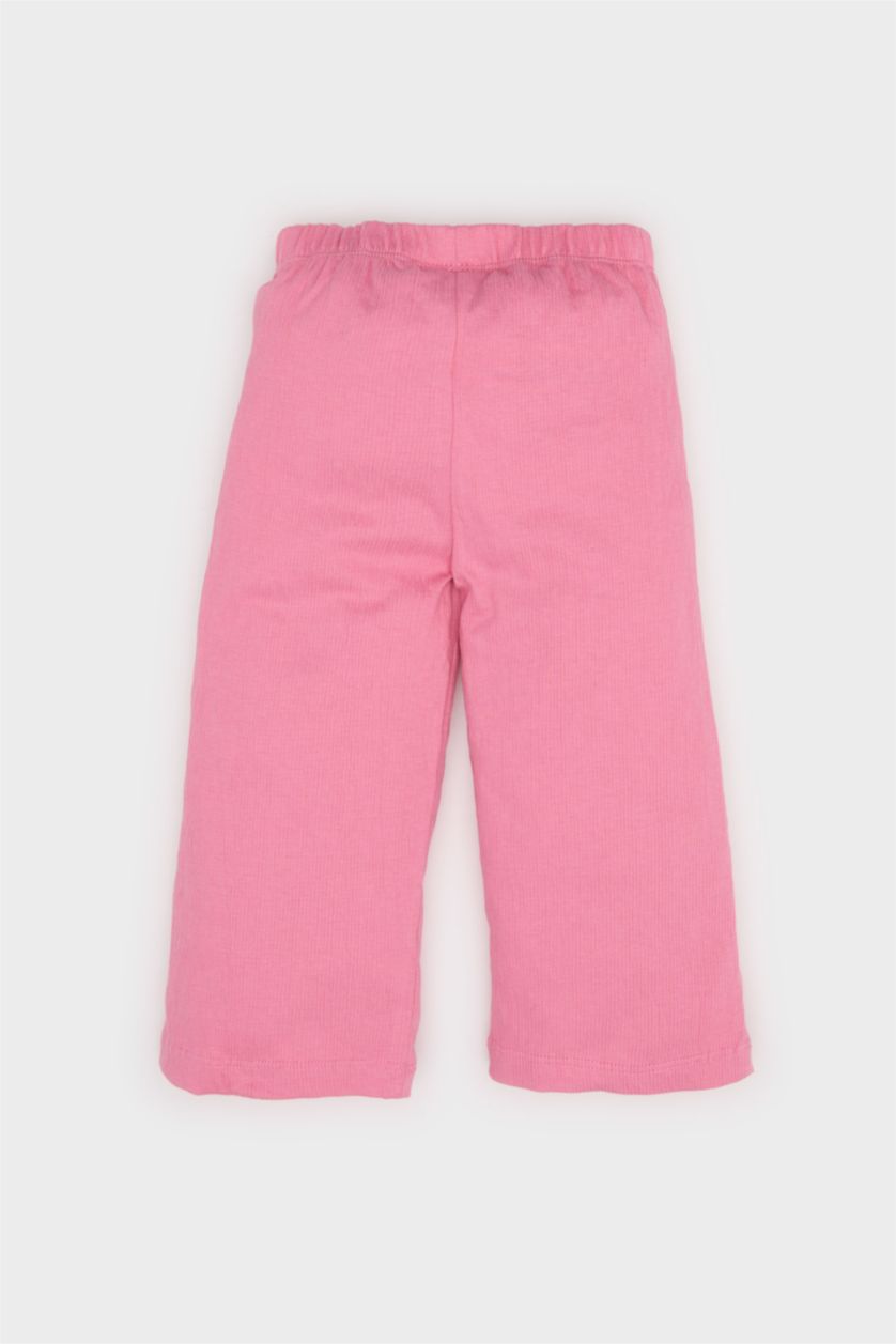 Kız Bebek Ekru 2'li Takım Çiçekli Kısa Kollu Bluz Beli Lastikli Pantolon Kız Bebek