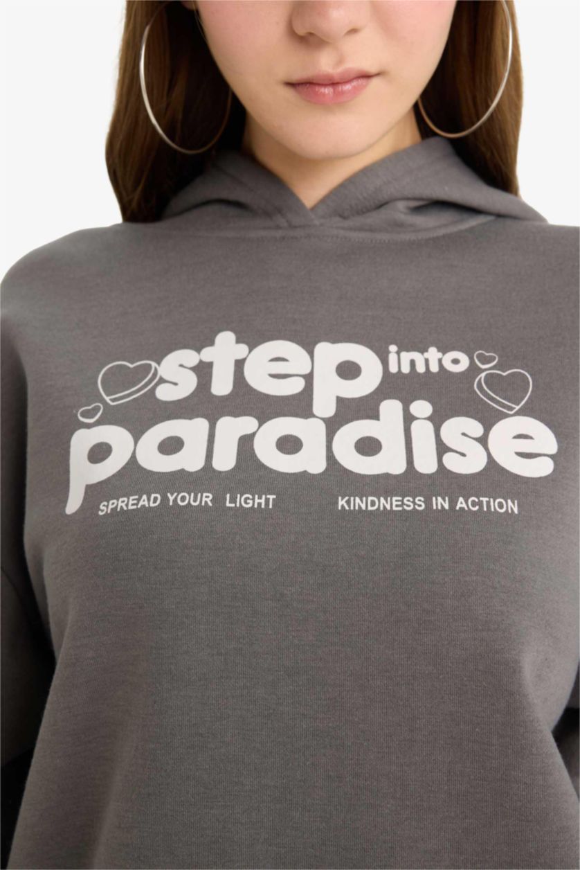 نساء رمادي سويت شيرت اوفر سايز تقيل بغطاء للرأس