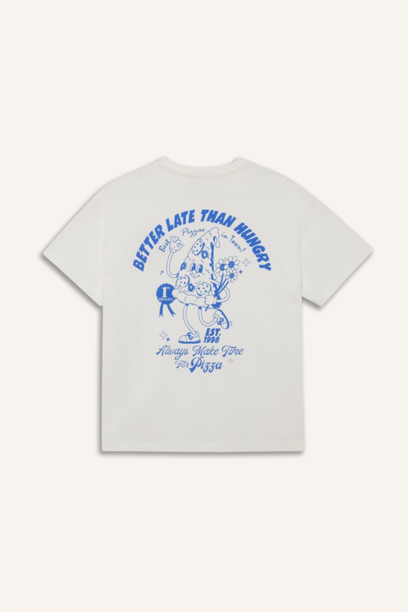 حريمي اوف وايت تيشيرت نص كم اوفر سايز بطبعة من الخلف