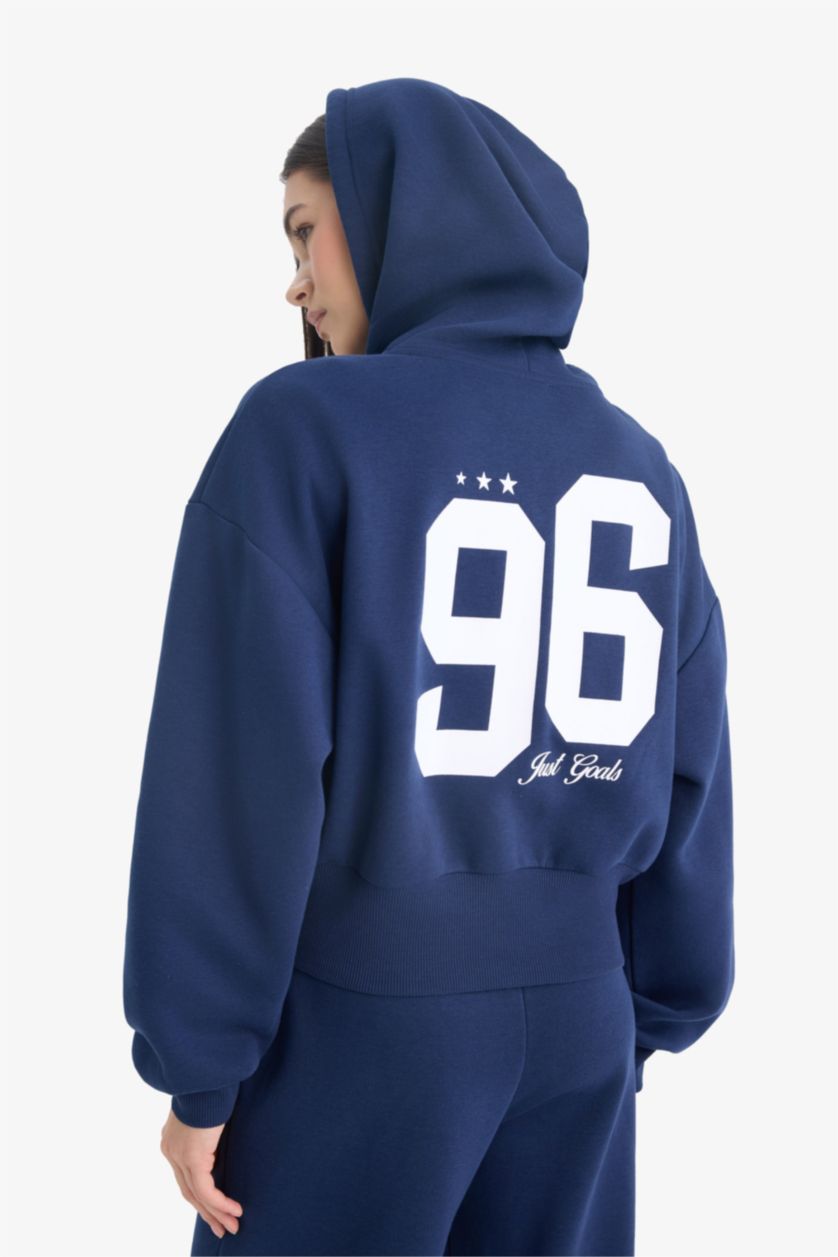 Woman NAVY Oversize Fit Hooded Thick Fabric Cardigan