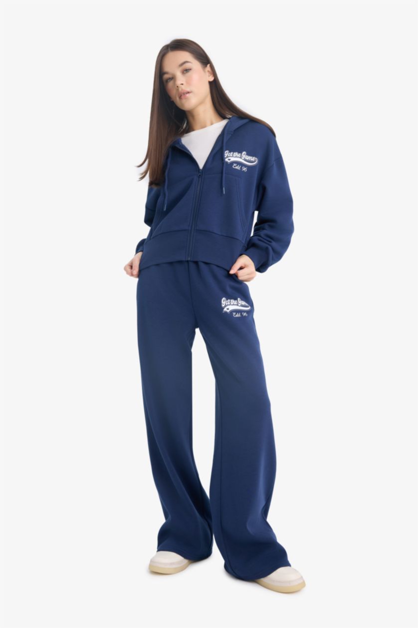 Woman NAVY Oversize Fit Hooded Thick Fabric Cardigan