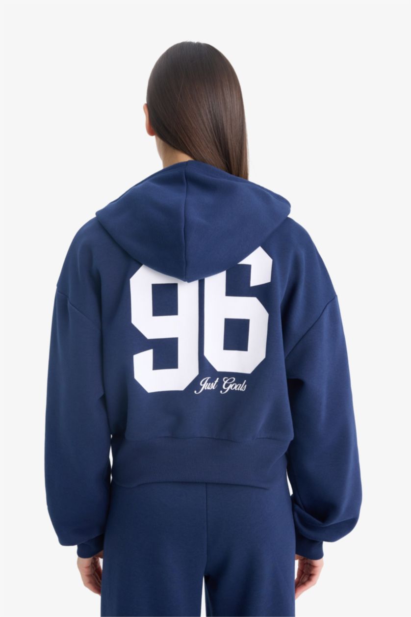 Woman NAVY Oversize Fit Hooded Thick Fabric Cardigan