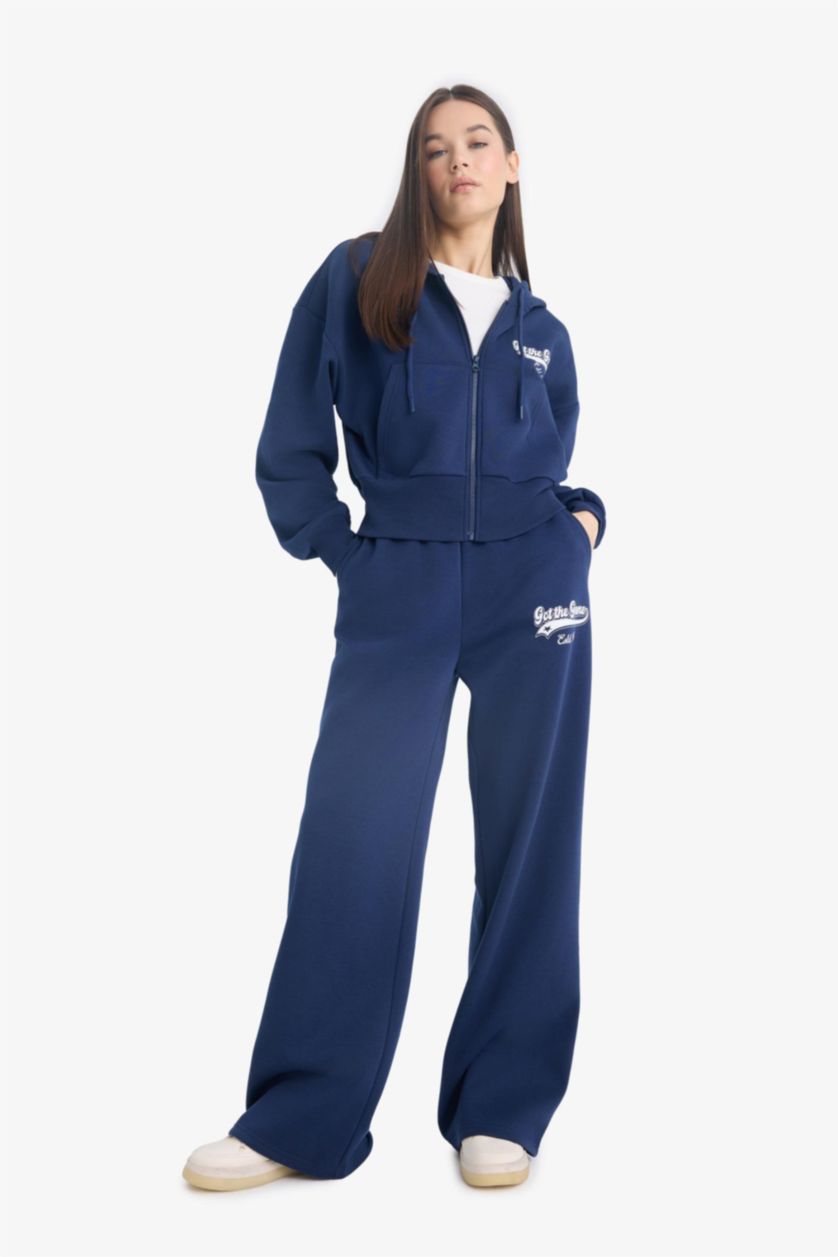 Женщины Синий Wide Leg Thick Sweatshirt Fabric Trousers