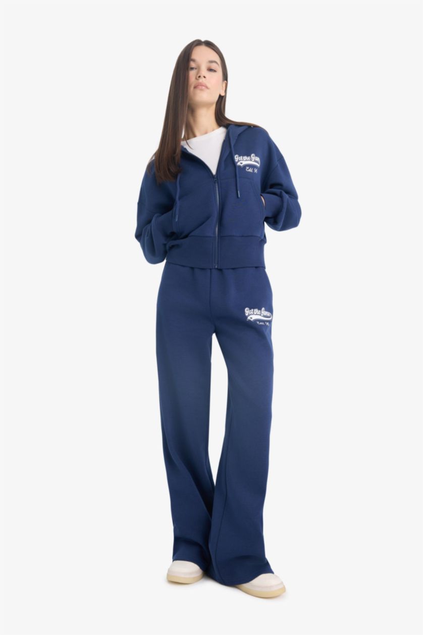 Женщины Синий Wide Leg Thick Sweatshirt Fabric Trousers