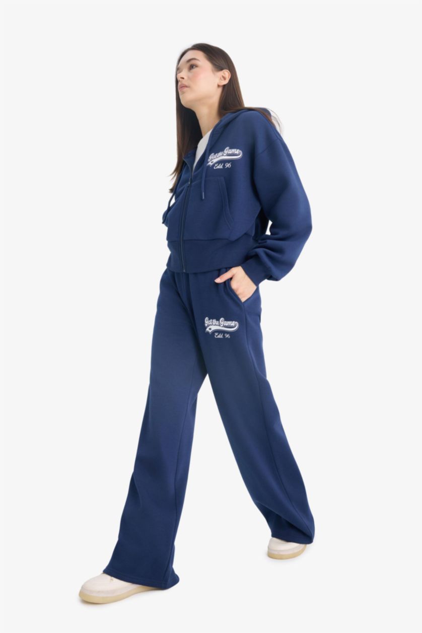 Женщины Синий Wide Leg Thick Sweatshirt Fabric Trousers