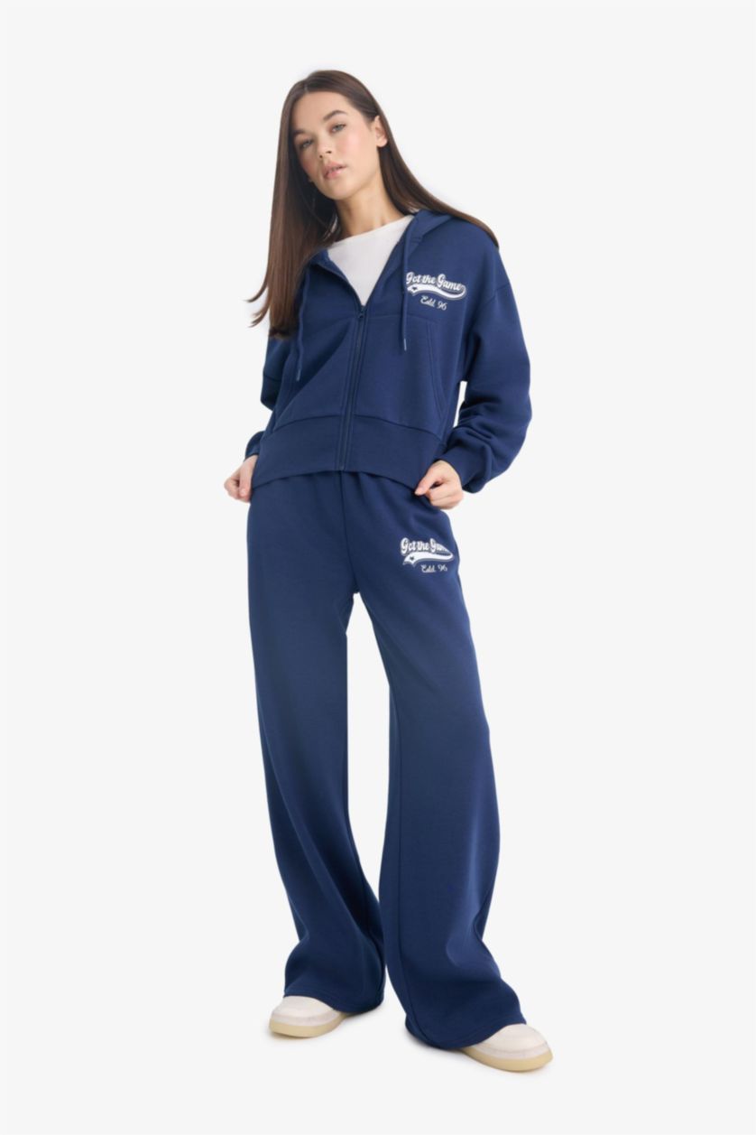 Женщины Синий Wide Leg Thick Sweatshirt Fabric Trousers