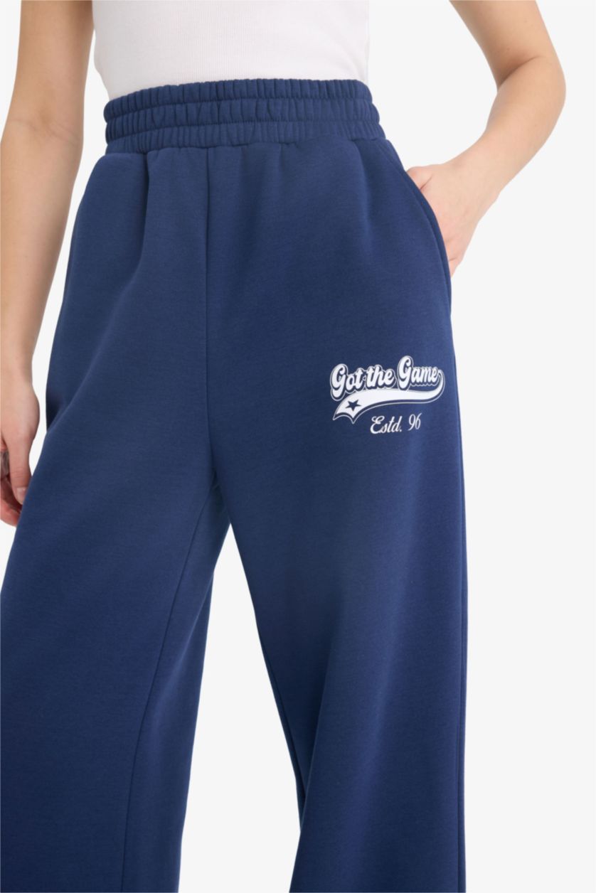 Женщины Синий Wide Leg Thick Sweatshirt Fabric Trousers