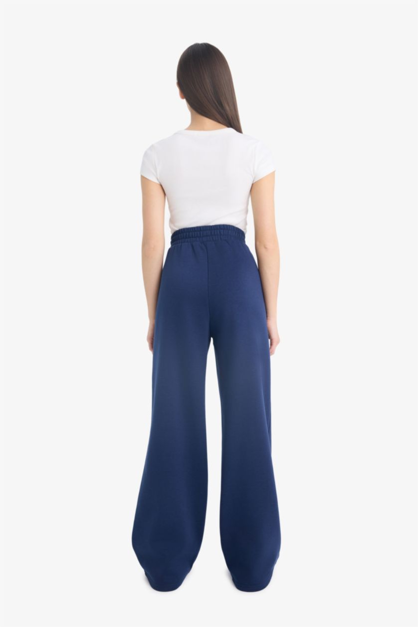 Женщины Синий Wide Leg Thick Sweatshirt Fabric Trousers