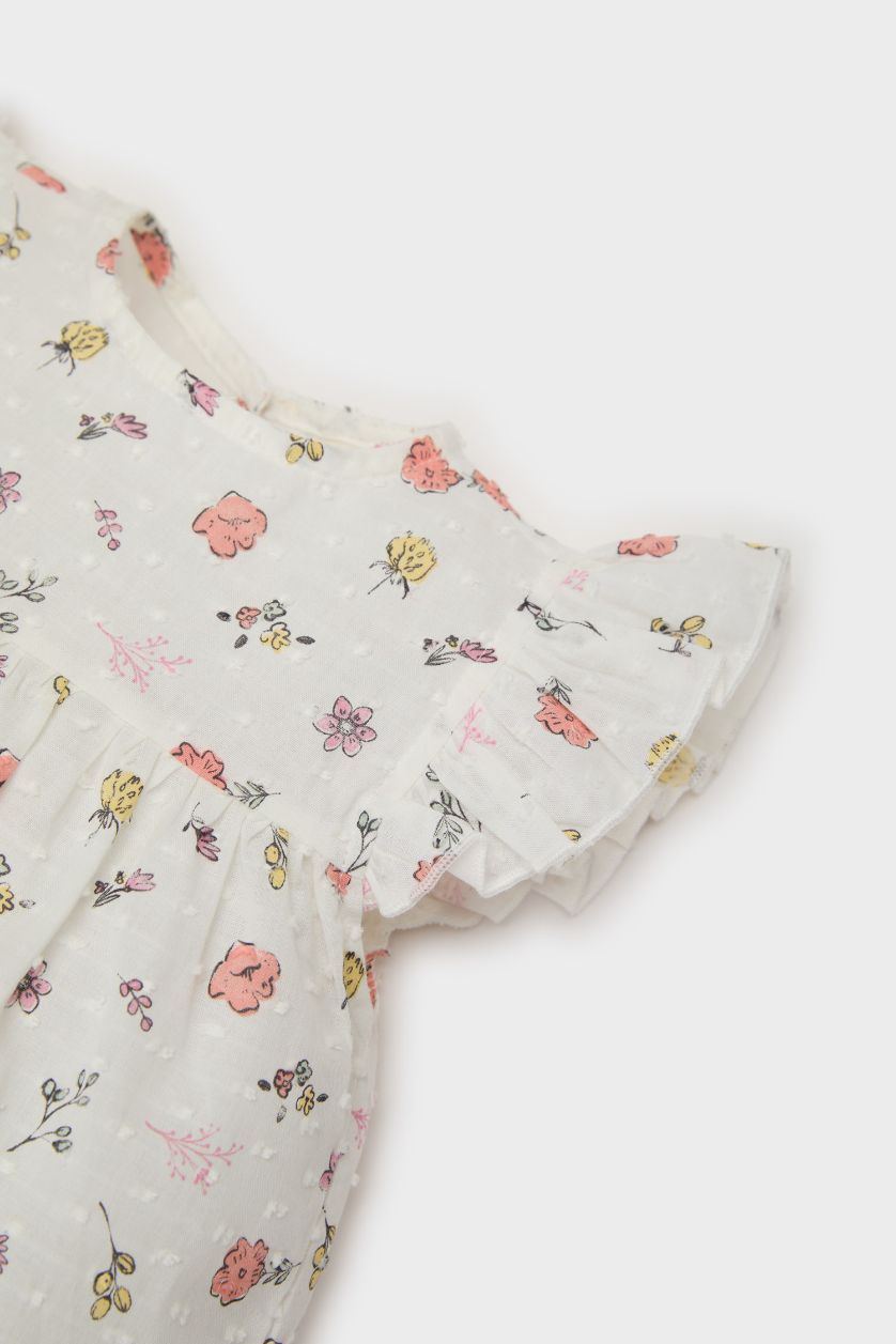 BABY GIRL Salmon Girl Floral Poplin Blouse Shorts 2 Piece Set