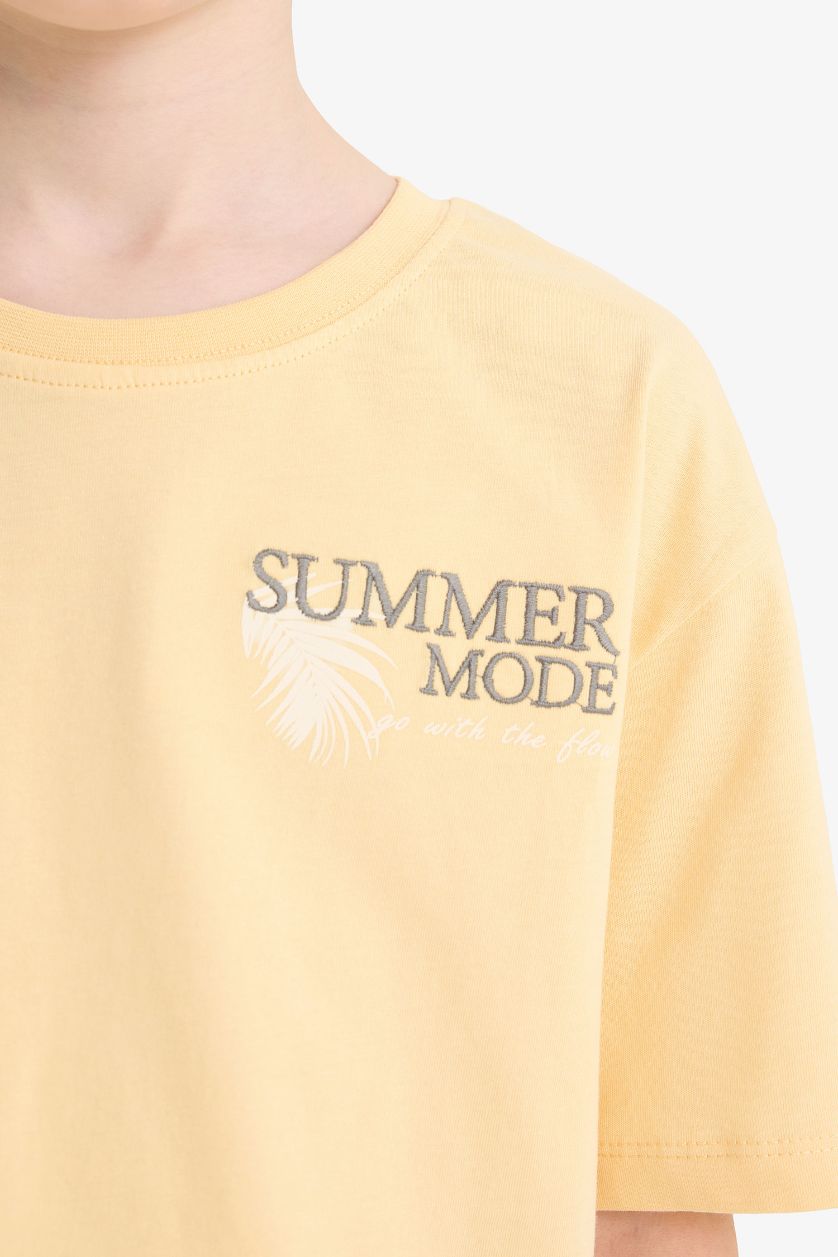 Erkek Çocuk - Genç Erkek Sarı Bisiklet Yaka Baskılı Kısa Kollu Tişört Erkek Çocuk