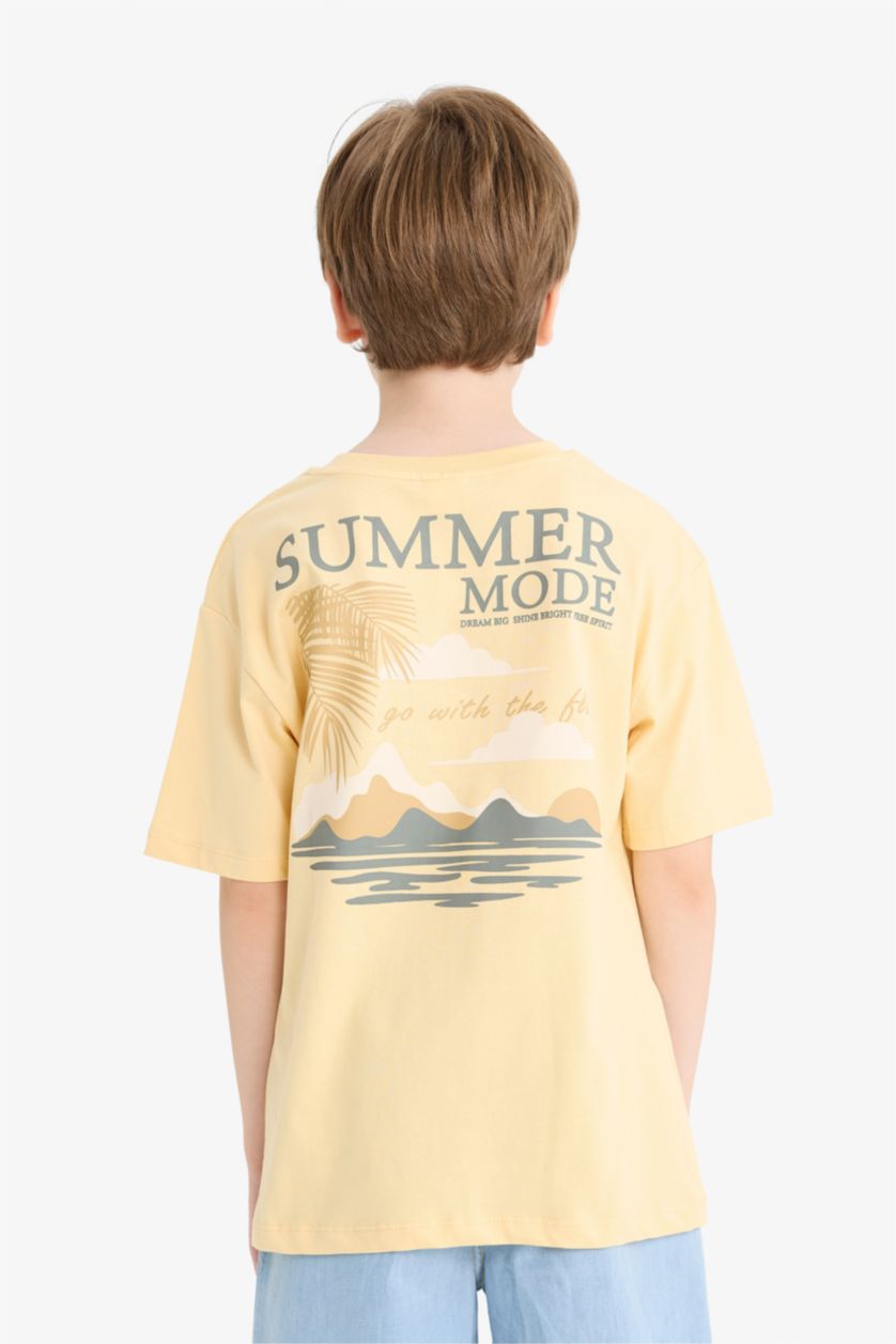 Erkek Çocuk - Genç Erkek Sarı Bisiklet Yaka Baskılı Kısa Kollu Tişört Erkek Çocuk