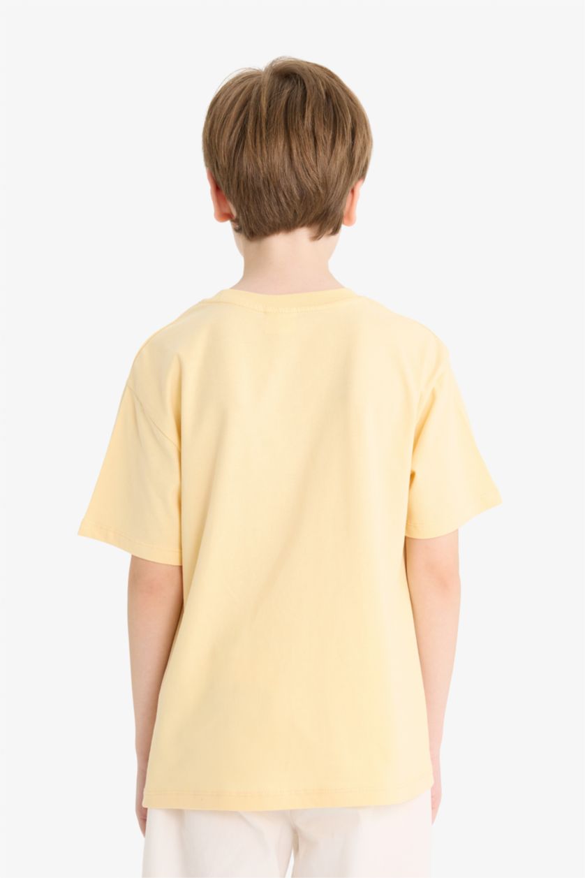 Erkek Çocuk - Genç Erkek Sarı Bisiklet Yaka Nakışlı Kısa Kollu Tişört Erkek Çocuk