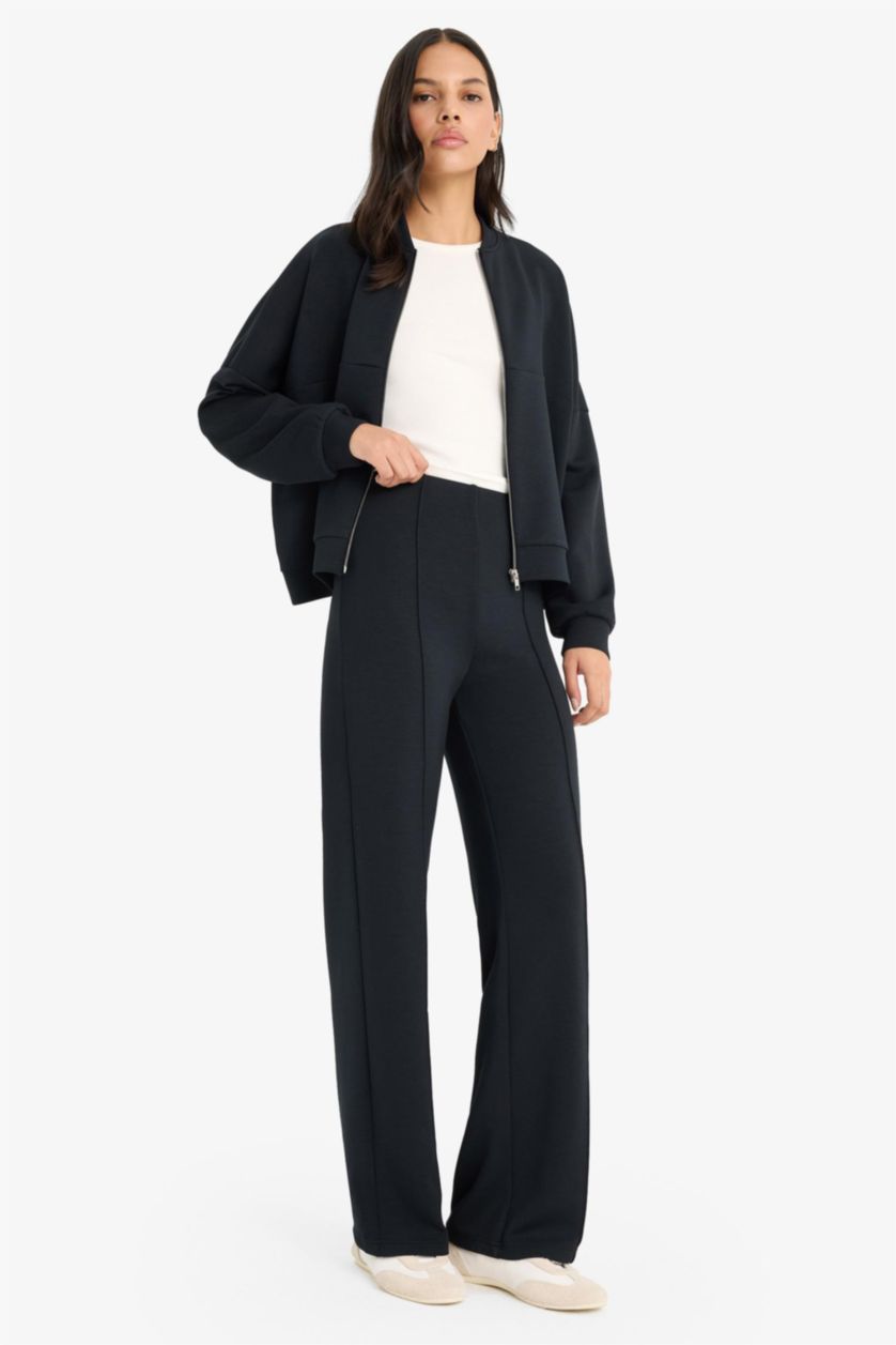 نساء أسود سروال قصة مستقيمة