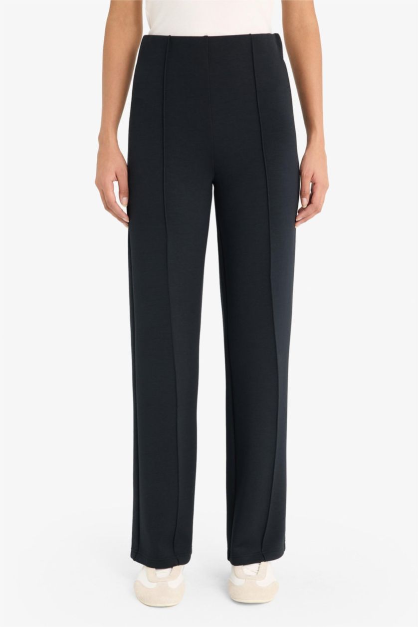 نساء أسود سروال قصة مستقيمة