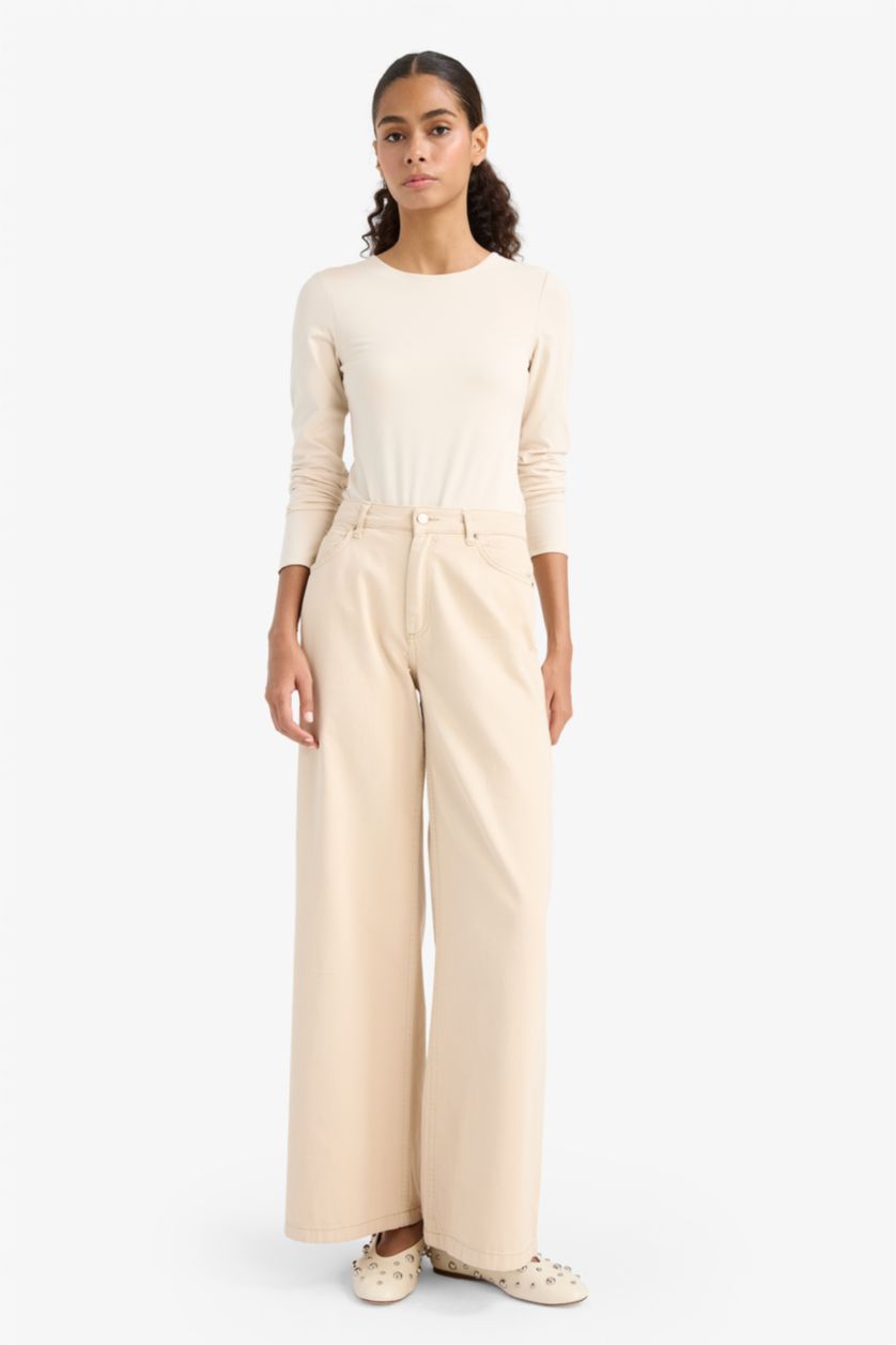 Женщины Светлая слоновая кость Футболка с длинными рукавами, узкий крой