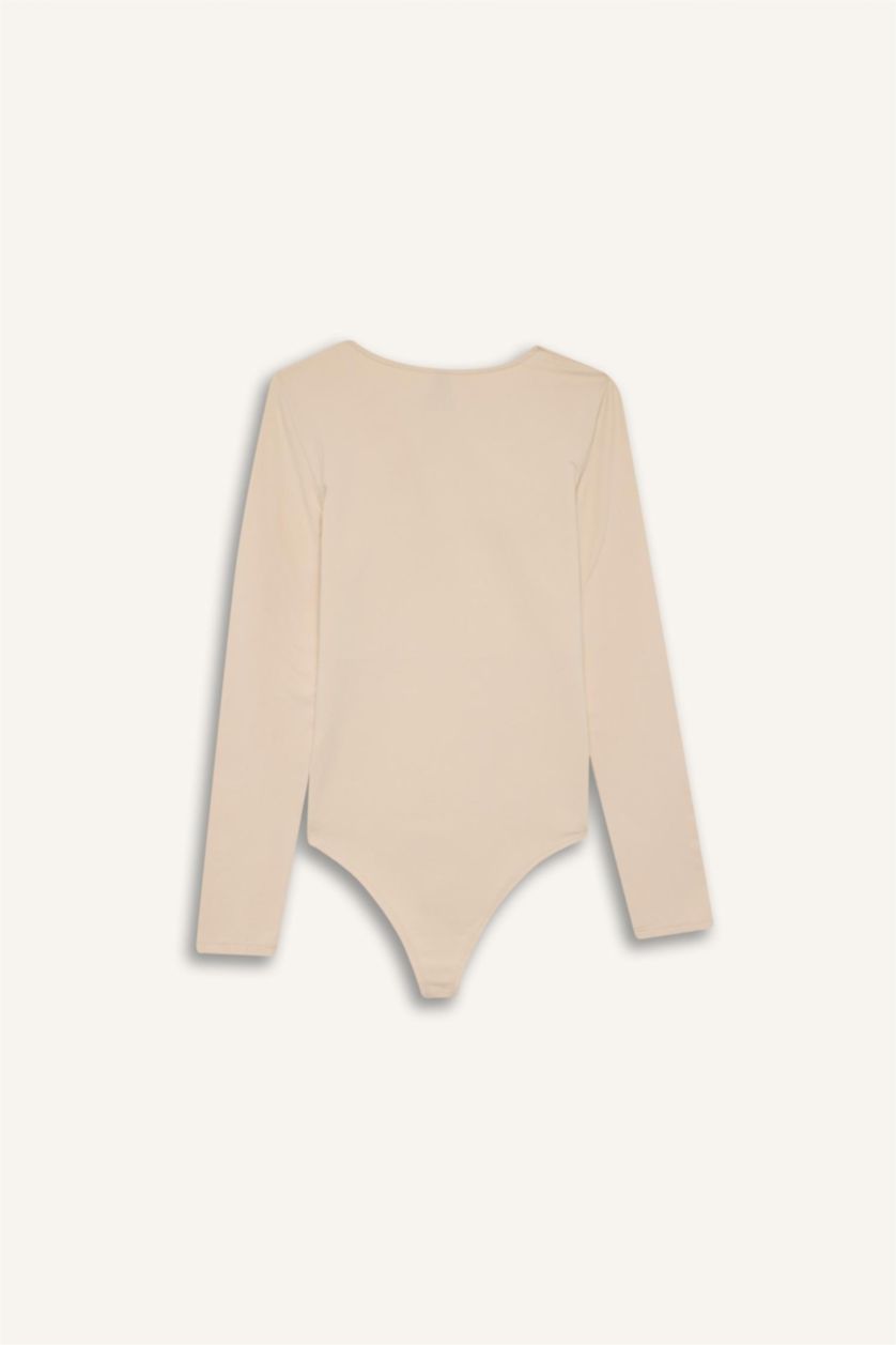 Женщины Светлая слоновая кость Футболка с длинными рукавами, узкий крой