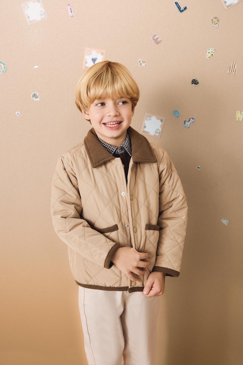 BABY BOY Beige Baby Boy Waterproof Contrast Collar Jacket