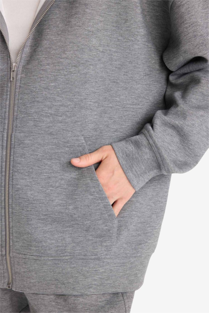 نساء ميلانج رمادي سويت شيرت اوفر سايز بغطاء للرأس بجيوب قماش سكوبا