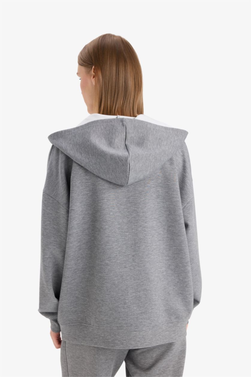 نساء ميلانج رمادي سويت شيرت اوفر سايز بغطاء للرأس بجيوب قماش سكوبا