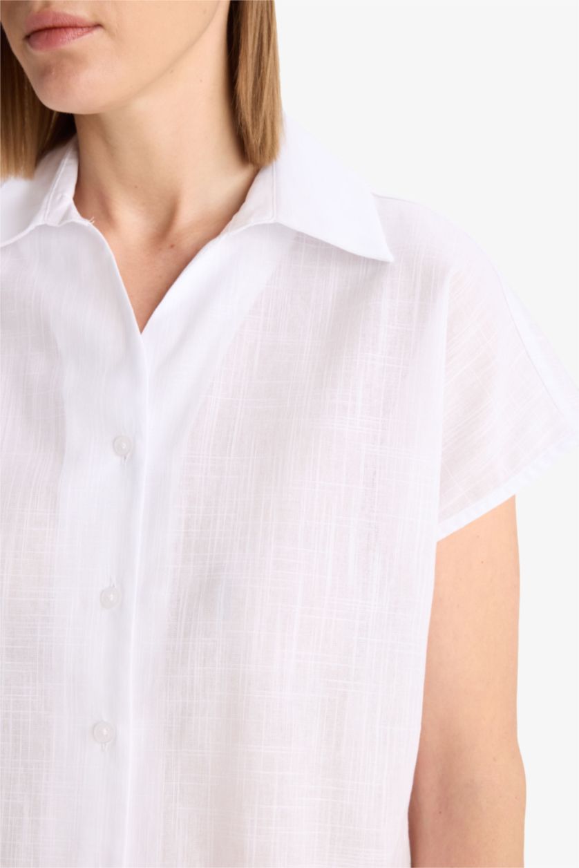 FEMME Blanc Chemise blanche en coton flammé à manches courtes Coupe régulière