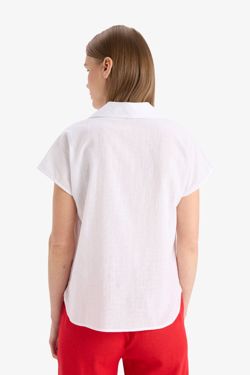 FEMME Blanc Chemise blanche en coton flammé à manches courtes Coupe régulière