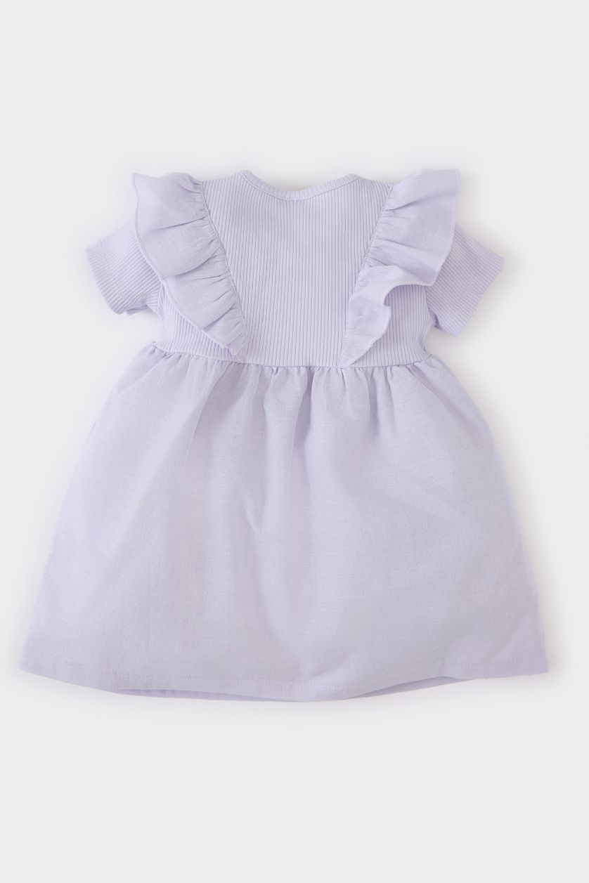 طفلة صغيرة أرجواني فستان بناتي مضلع قصة عادية نص كم بياقة مستديرة