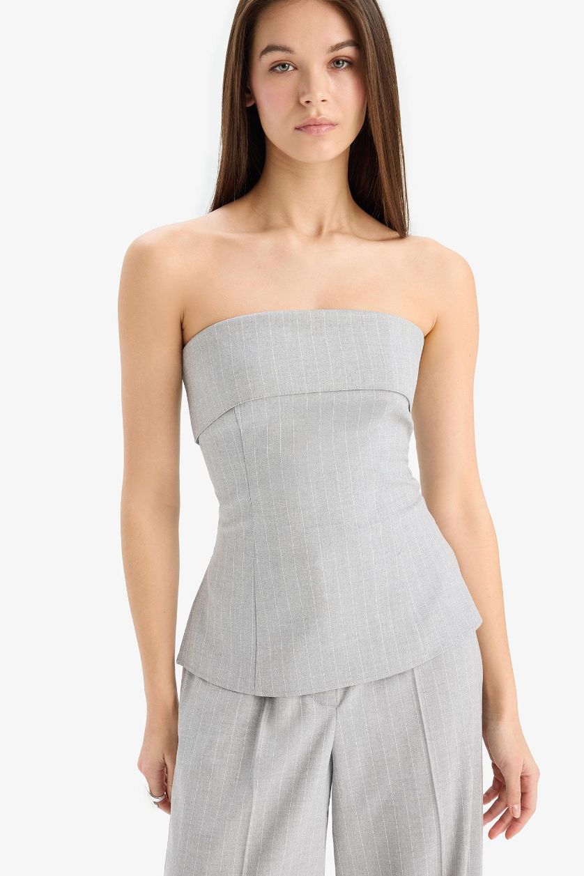 نساء رمادي بلوزة توب مخطط بدون حمالات من Afra X Defacto