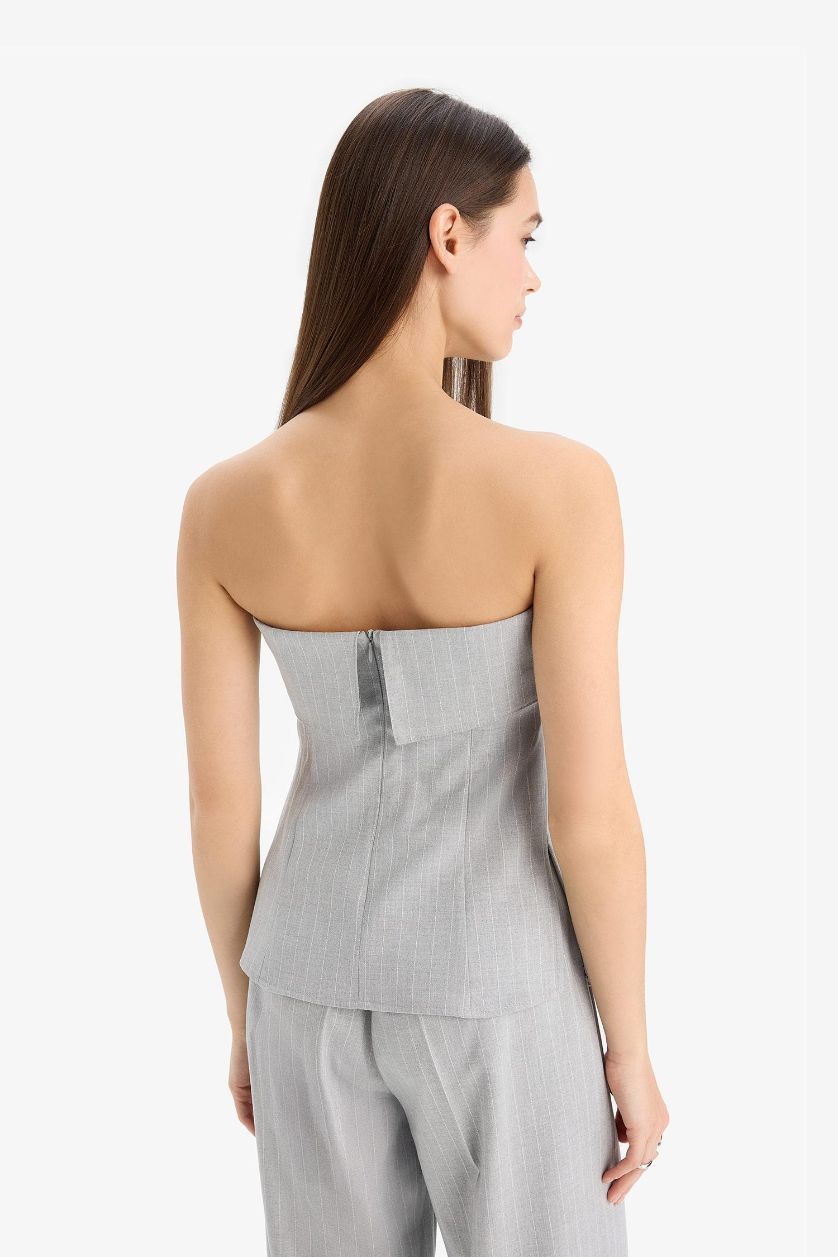 نساء رمادي بلوزة توب مخطط بدون حمالات من Afra X Defacto