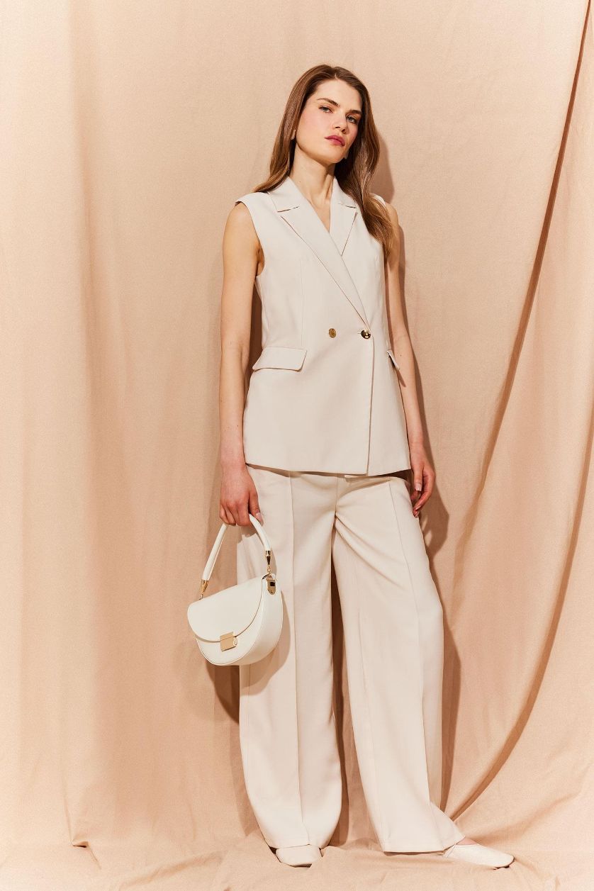 Woman Light Stone Regular Fit Jacket Collar Blazer Vest