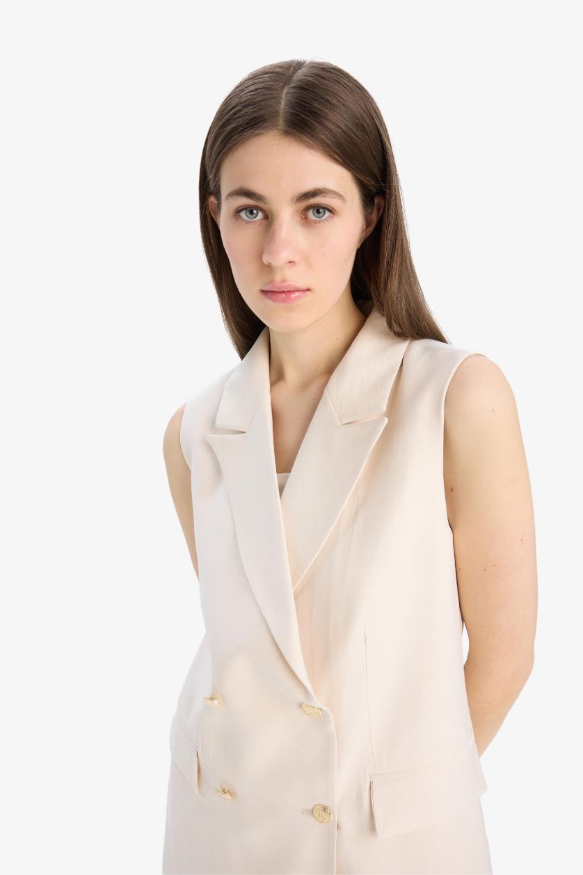 Woman Light Stone Regular Fit Jacket Collar Blazer Vest