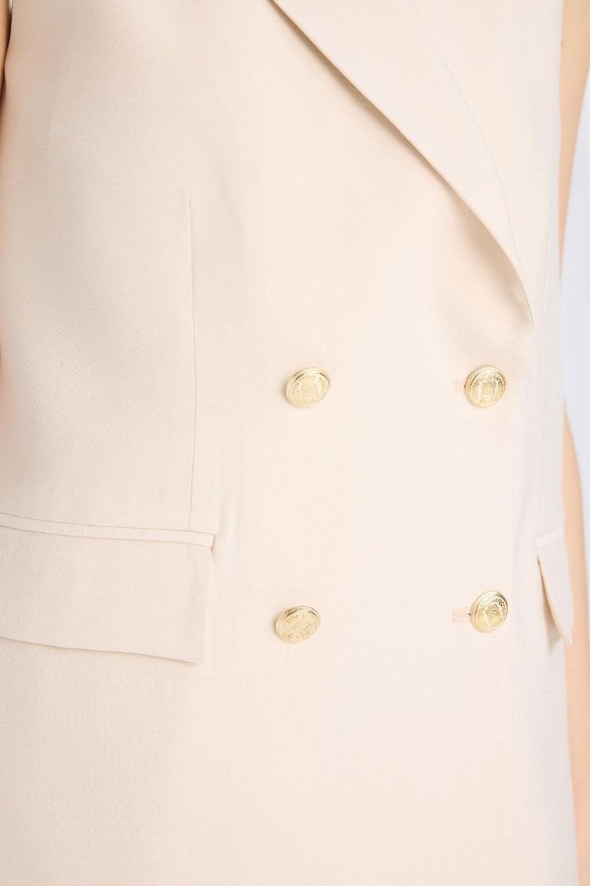 Woman Light Stone Regular Fit Jacket Collar Blazer Vest