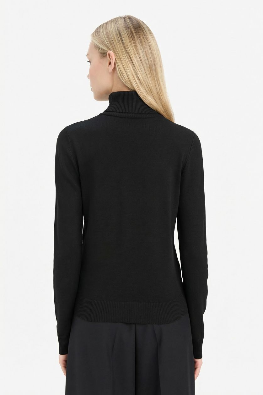 Kadın Siyah Regular Fit Yarım Balıkçı Yaka Triko Kazak