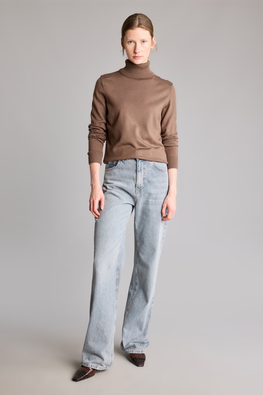 WOMAN Brown Regular Fit Turtleneck Pullover