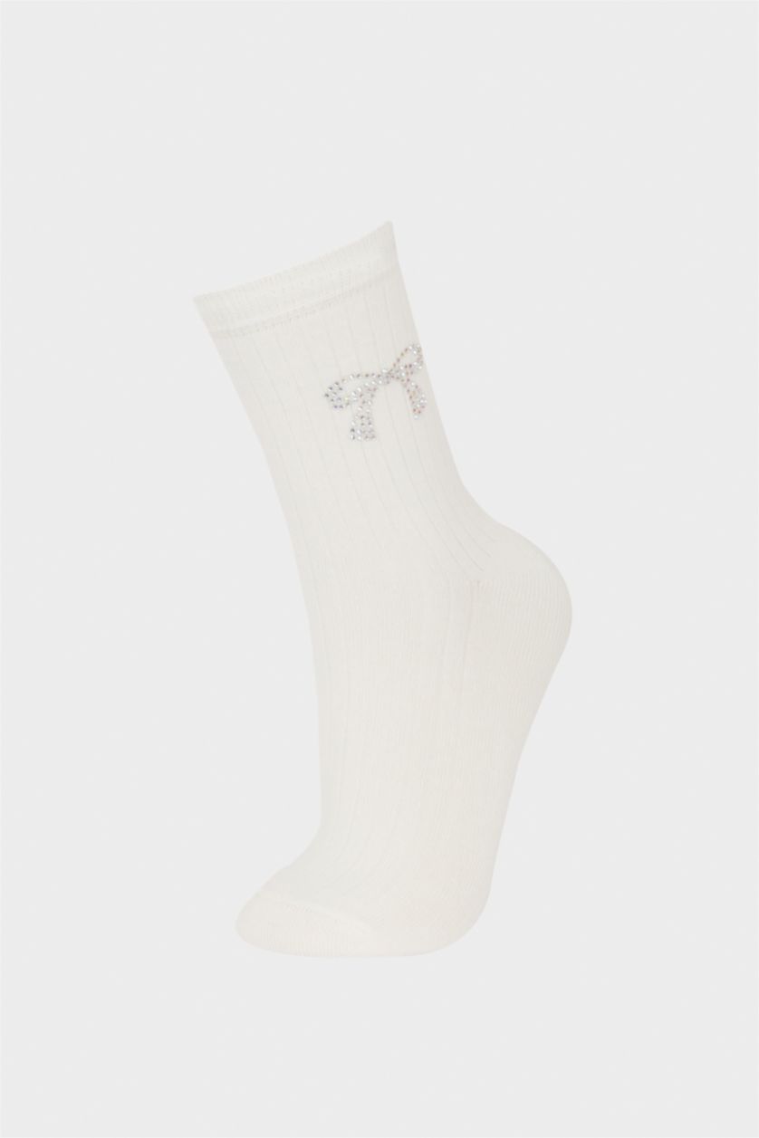 Women White Cotton Long sock