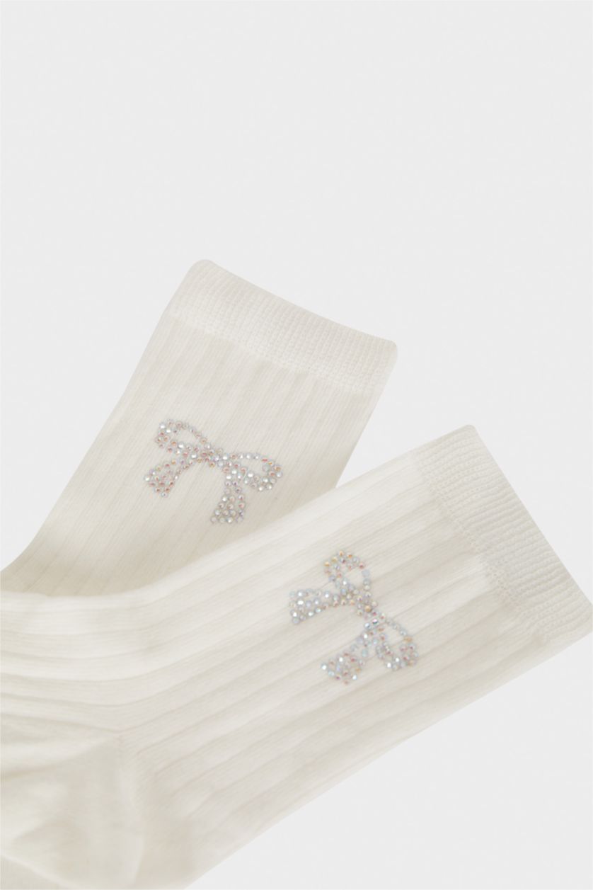 Women White Cotton Long sock