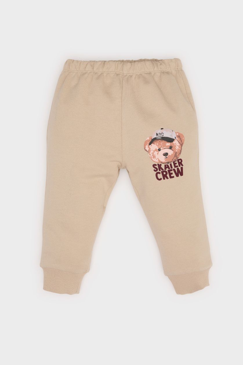 Baby Boy Beige Baby Boy Bear Printed T-Shirt Sweatpants 2 Piece Set