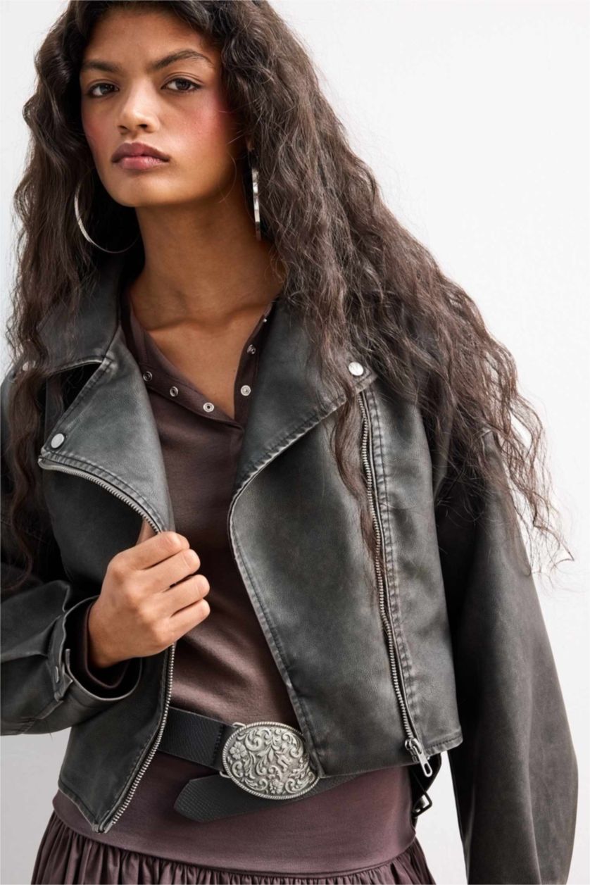 Женщины Антрацит Куртка-ветровка oversize из тафты с искусственной кожей