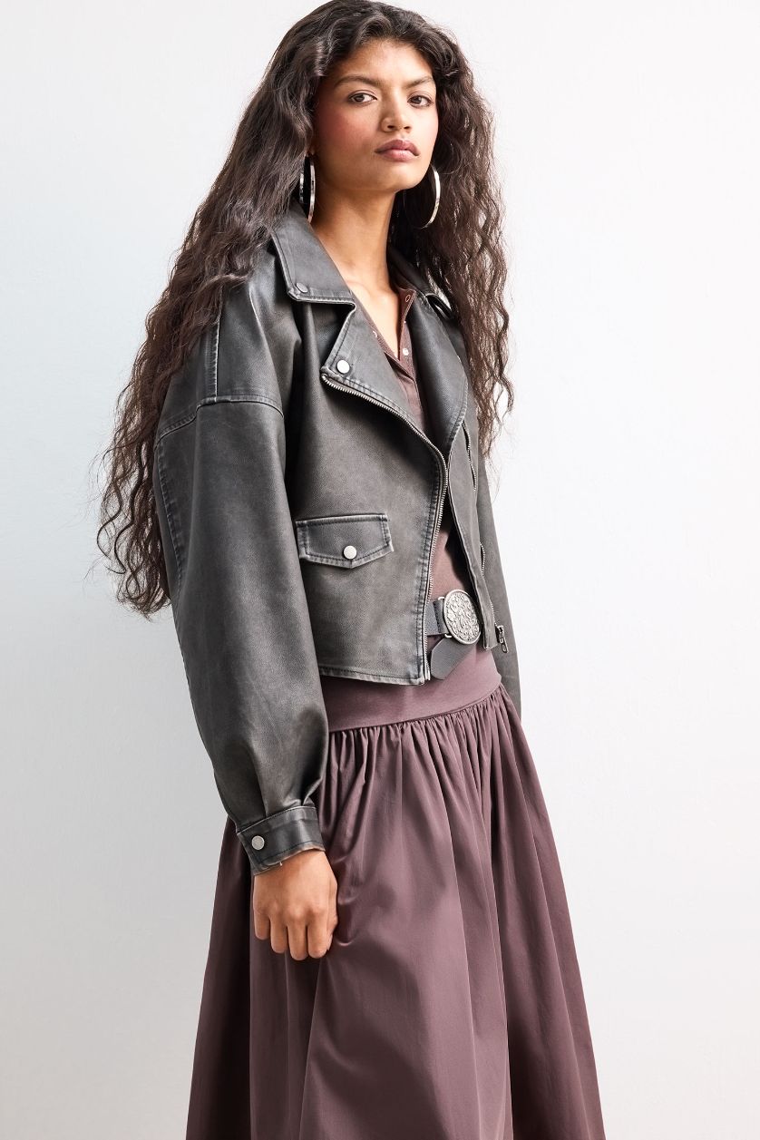 Женщины Антрацит Куртка-ветровка oversize из тафты с искусственной кожей