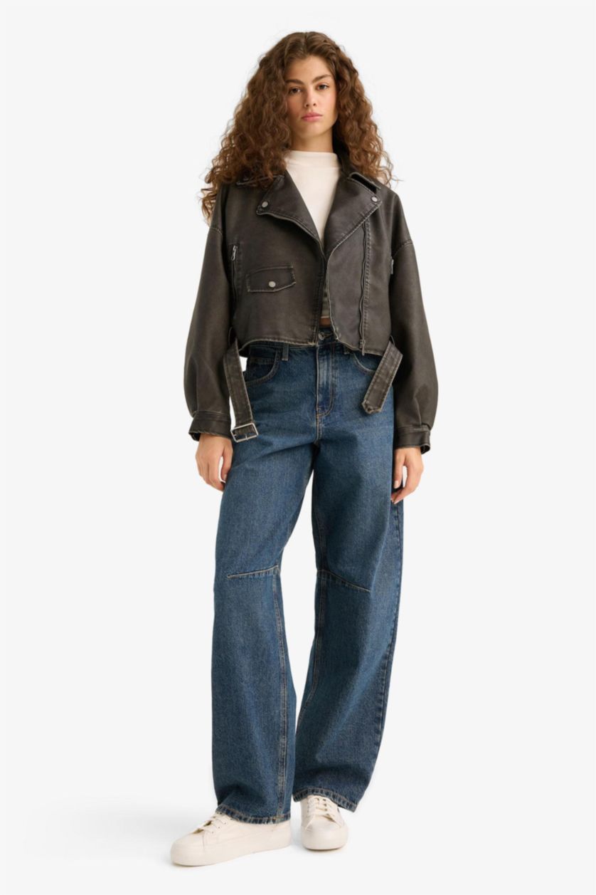 Женщины Антрацит Куртка-ветровка oversize из тафты с искусственной кожей