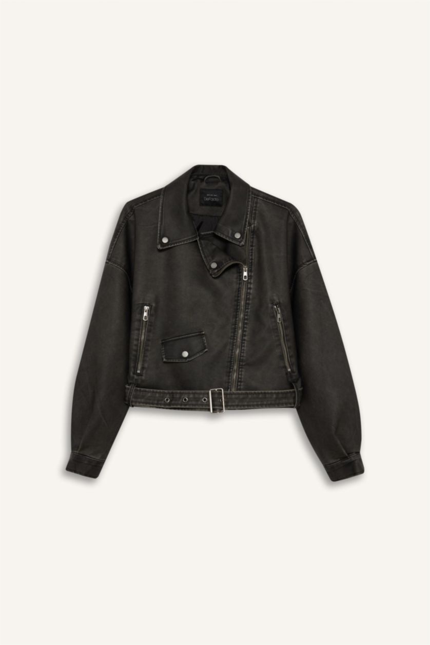 Женщины Антрацит Куртка-ветровка oversize из тафты с искусственной кожей