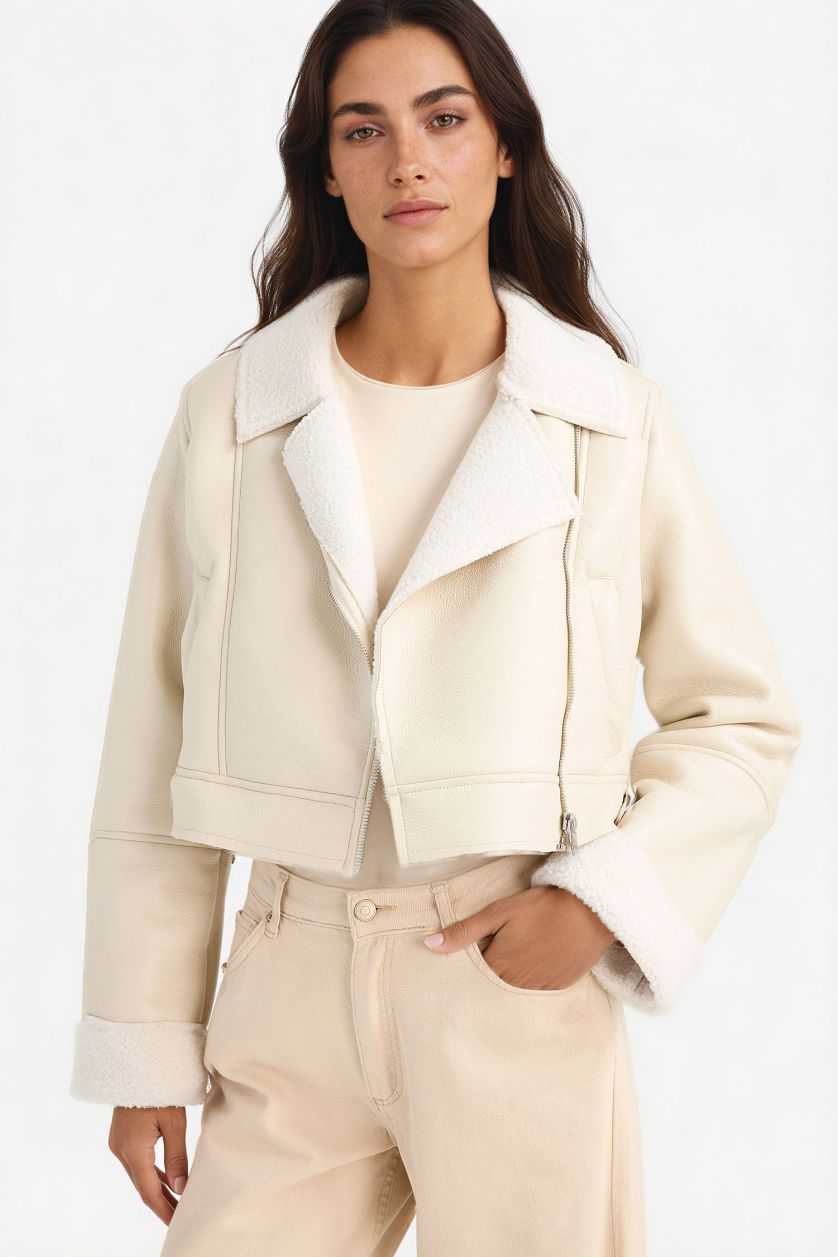 WOMAN Ecru Regular Fit Faux Fur Lined Jacket
