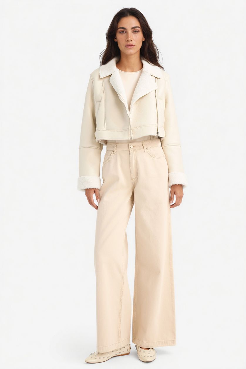 WOMAN Ecru Regular Fit Faux Fur Lined Jacket