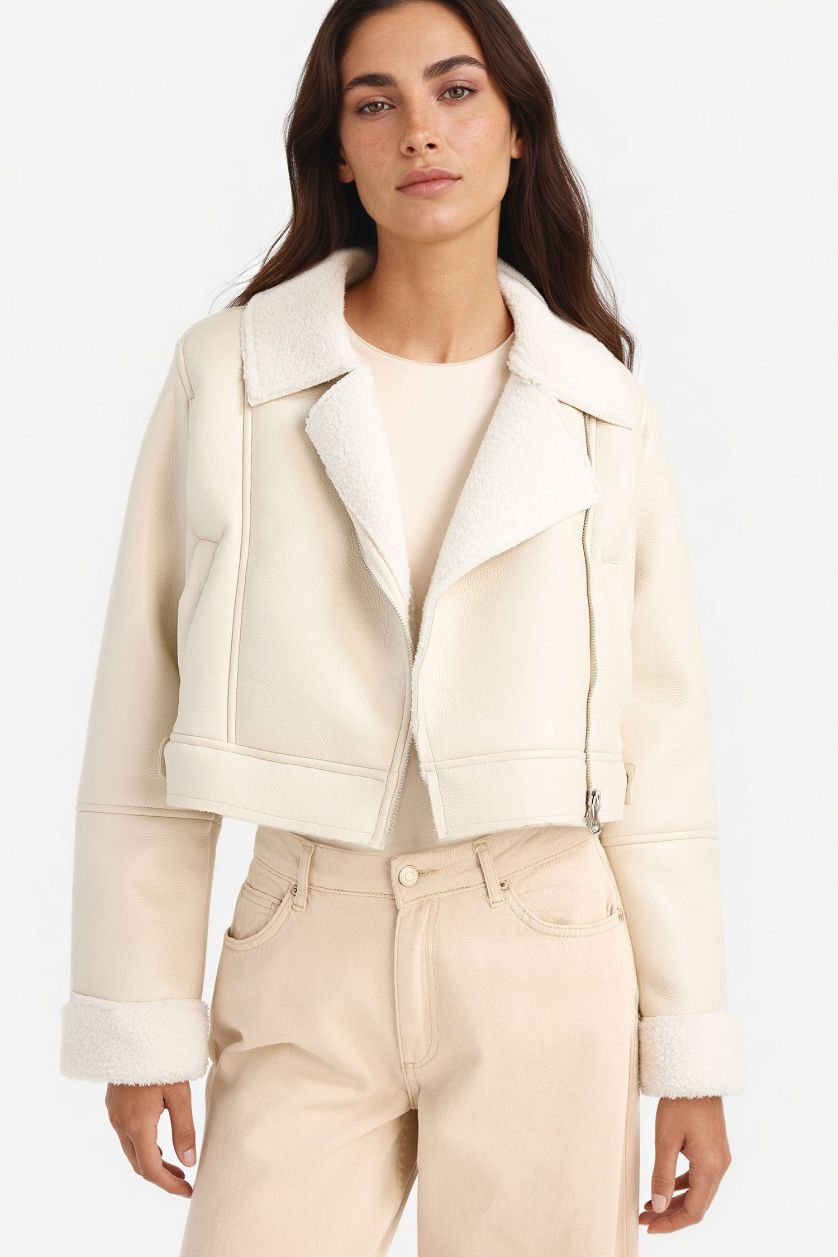 WOMAN Ecru Regular Fit Faux Fur Lined Jacket