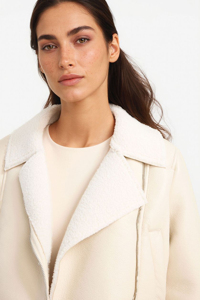 WOMAN Ecru Regular Fit Faux Fur Lined Jacket