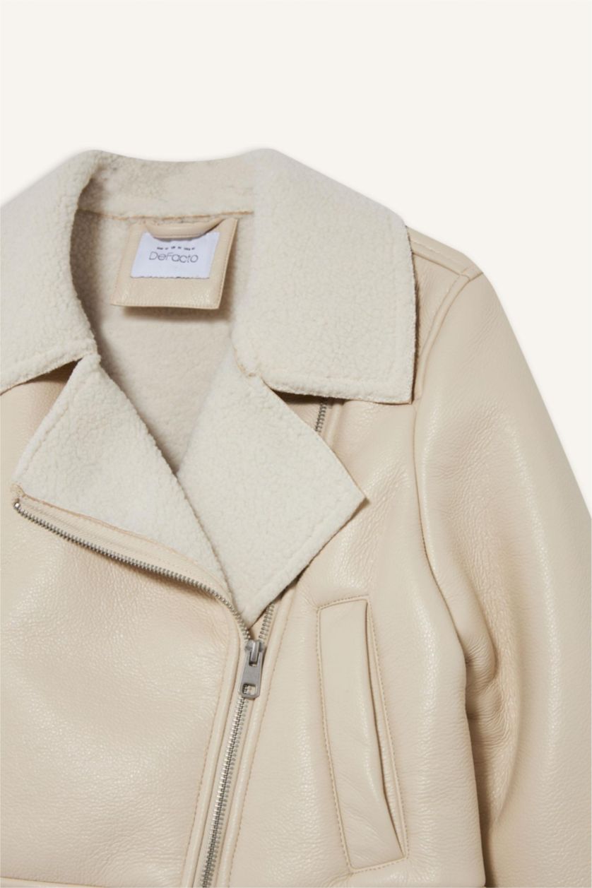 WOMAN Ecru Regular Fit Faux Fur Lined Jacket