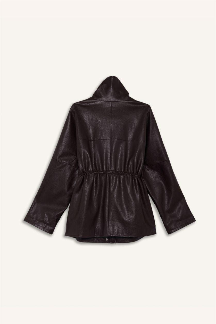 Women Bordeaux Faux Leather Jacket