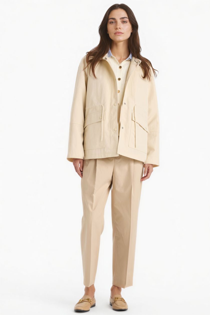 Kadın Taş Su İtici Kapüşonlu Çıtçıtlı Cepli Yağmurluk